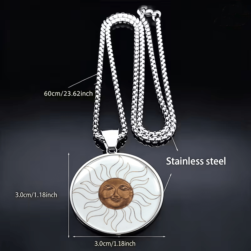 Retro Style Sun Face Pattern Stainless Steel Necklace, Artistic Charm